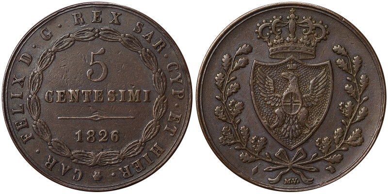 Kingdom of Sardinia (1324-1861), Carlo Felice (1821-1831), 5 Centesimi, 1826, Tu...