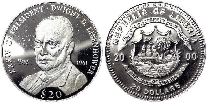 Republic (1847-date), 20 Dollars, 2000, Dwight D. Eisenhower. Ag. 20,00 g, Hairl...