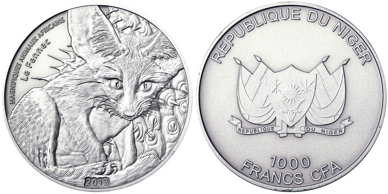 Republic (1960-date), 1000 Francs, 2013, Fennec. Ag. 1 Oncia / 1 Oz., KM 22, UNC