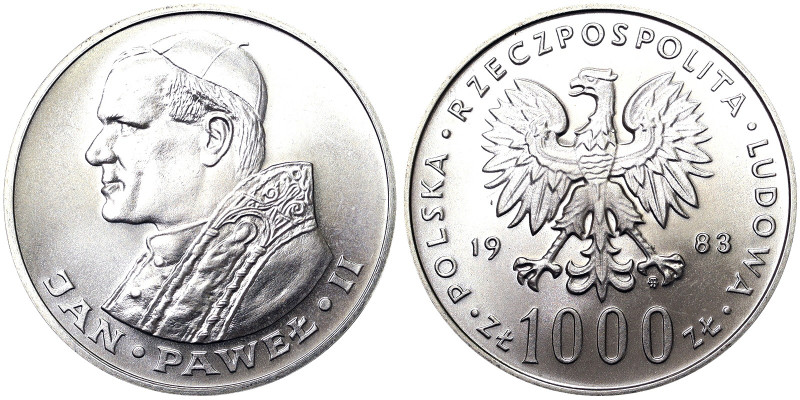 Republic (1945-date), 1000 Zlotych, 1983, Pope John Paul II. Mintage: 10000 pcs....