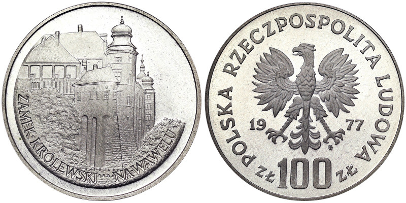 Republic (1945-date), 100 Zlotych, 1977, Castle. Ag. 16,50 g, Y 91, UNC