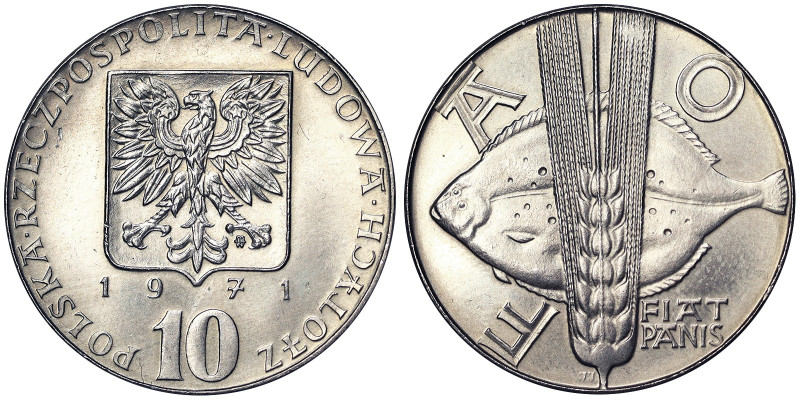 Republic (1945-date), 10 Zlotych, 1971, F.A.O. Ni. 9,50 g, Y 63, UNC