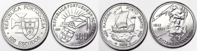 Republic (1910-date), 100 Escudos, Lot 2 pcs.: 1989, 1991. Ni., KM 647, 664, UNC