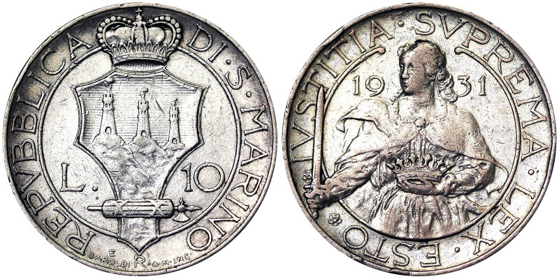 Republic Second Coinage (1931-1938), 10 Lire, 1931, Rome, Ag. 10,00 g, Pagani 35...