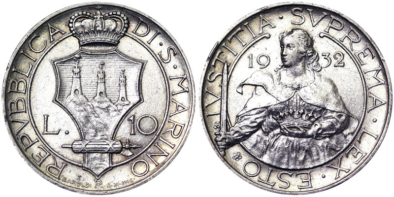 Republic Second Coinage (1931-1938), 10 Lire, 1932, Rome, Ag. 10,00 g, Pagani 35...