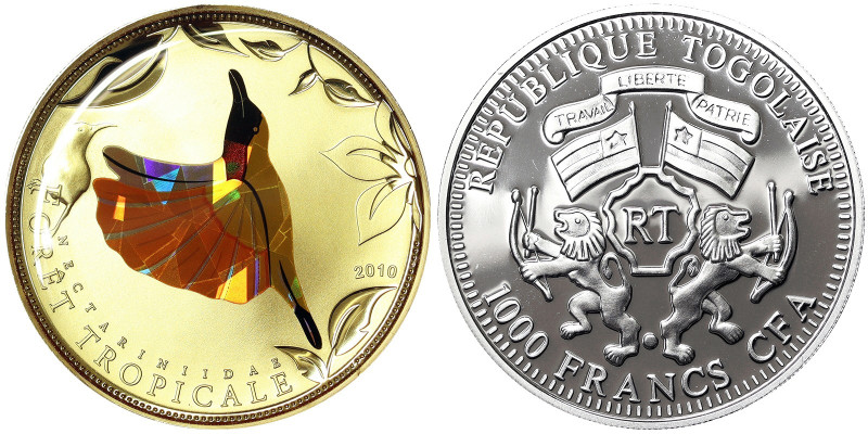 Republic (1960-date), 1000 Francs, 2010, Prange hummingbird. Mintage: 2500 pcs. ...