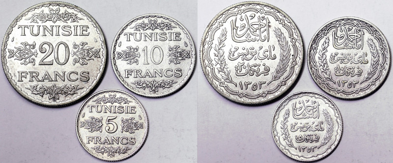 Tunisie French Protectorate, Ahmad II (1348-1361 AH) (1929-1942 AD), Lot, 3 pcs....