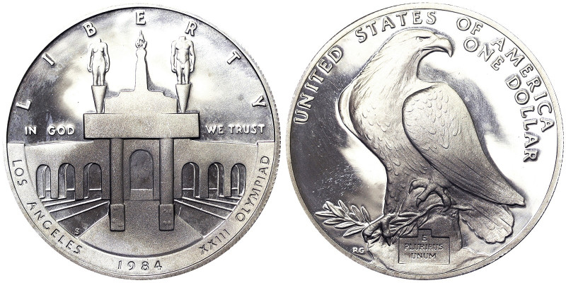 , 1 Dollar, 1984, Olympics, Los Angeles. Ag. 26,73 g , KM 210, PROOF