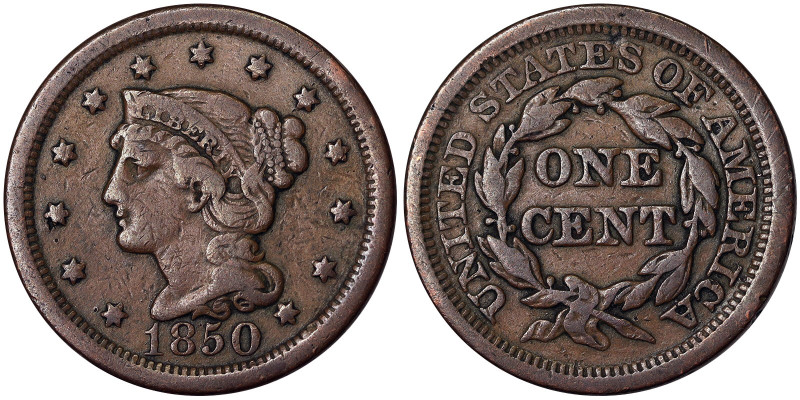 , 1 Cent (Liberty head 1816-1857), 1850, Cu. 10,89 g, KM 67, VF