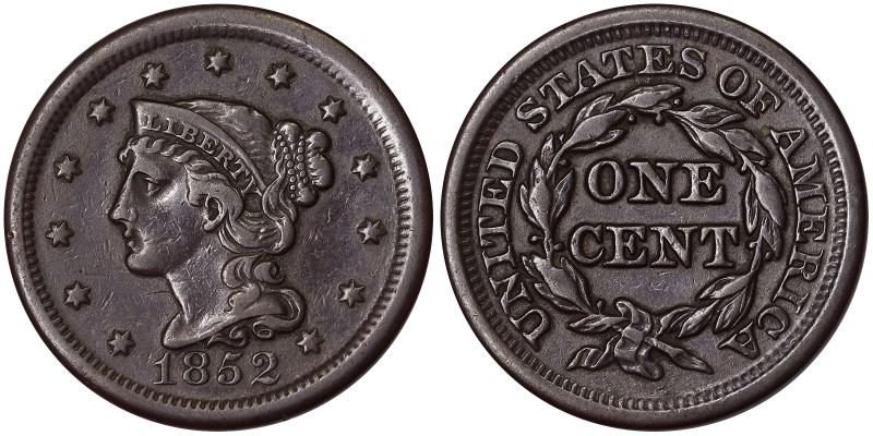 , 1 Cent (Liberty head 1816-1857), 1852, Cu. 10,89 g, KM 67, VF+