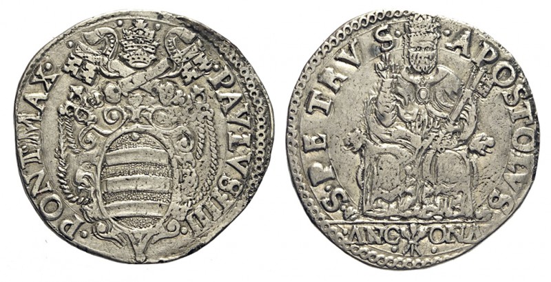 Ancona Testone 1555-1559

Ancona, Paolo IV (1555-1559), Testone s.d., Ag mm 30...