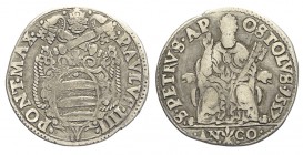 Ancona Testone 1555-1559

Ancona, Paolo IV (1555-1559), Testone s.d., Ag mm 30 g 9,19 MB+