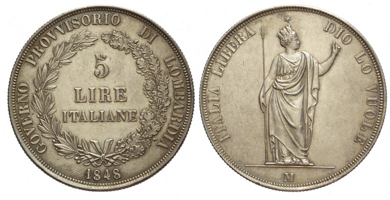 Milano 5 Lire 1848

Milano, Governo Provvisorio, 5 Lire 1848, Pag. 213 Ag mm 3...