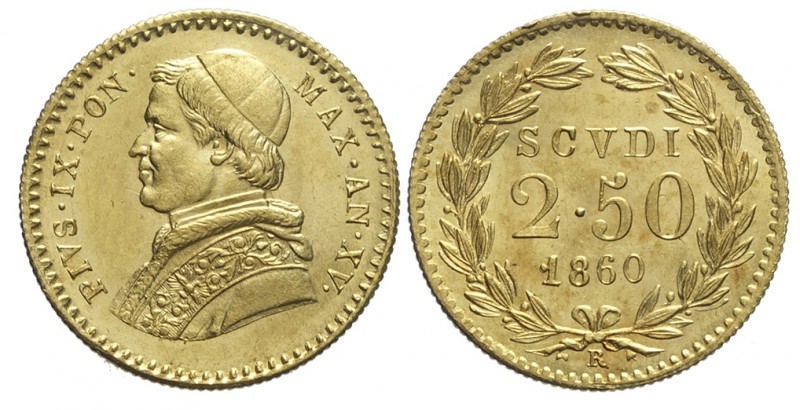 Roma 2,5 Scudi 1860 XV

Roma, Pio IX, 2,5 Scudi 1860 anno XV, Au mm 19 g 4,33,...