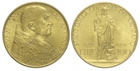 Roma 100 Lire 1933-1934

Roma, Pio XI, 100 Lire 1933-1934, Au mm 23,5 g 8,80, SPL-FDC