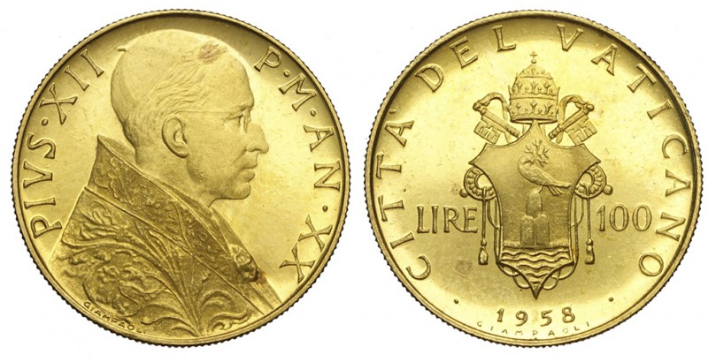 Roma 100 Lire 1958

Roma, Pio XII, 100 Lire 1958, Rara Au mm 20,7 g 5,19, q.FD...