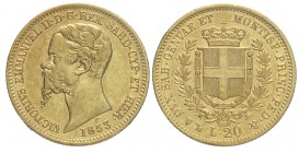 Savoia 20 Lire 1853

Savoia, Vittorio Emanuele II Re di Sardegna, 20 Lire 1853, Au mm 21 g 6,42, BB