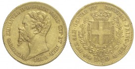 Savoia 20 Lire 1860

Savoia, Vittorio Emanuele II Re di Sardegna, 20 Lire 1860 Genova, Au mm 21 g 6,45, BB
