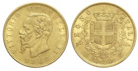 20 Lire 1862

Regno d'Italia, Vittorio Emanuele II, 20 Lire 1862, Au mm 21 g 6,44, SPL