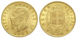 20 Lire 1863

Regno d'Italia, Vittorio Emanuele II, 20 Lire 1863, Au mm 21 g 6,45, q.FDC