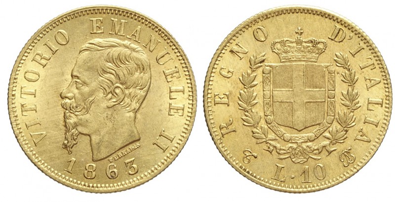 10 Lire 1863

Regno d'Italia, Vittorio Emanuele II, 10 Lire 1863, Au mm 18,5 g...