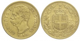 20 Lire 1880

Regno d'Italia, Umberto I, 20 Lire 1880, Au mm 21 g 6,43, BB-SPL