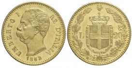 20 Lire 1882

Regno d'Italia, Umberto I, 20 Lire 1882, Au mm 21 g 6,45, SPL