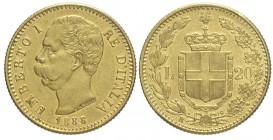 20 Lire 1888

Regno d'Italia, Umberto I, 20 Lire 1888, Au mm 21 g 6,44, BB-SPL