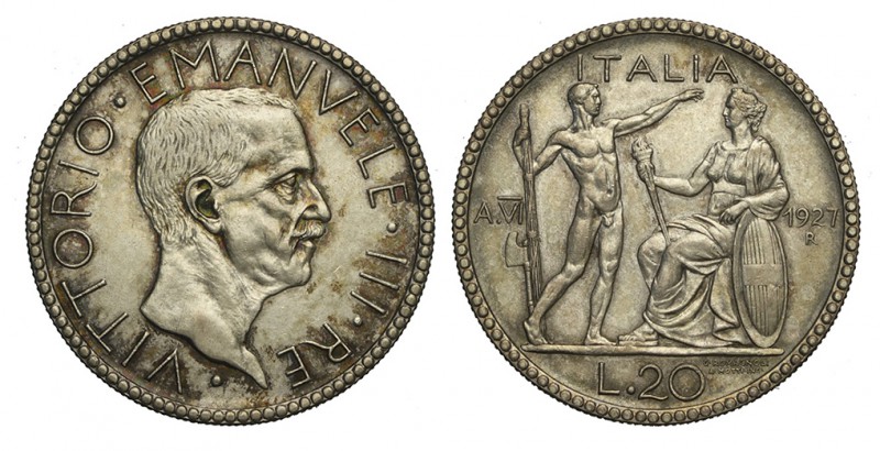 20 Lire 1927

Regno d'Italia, Vittorio Emanuele III, 20 Lire 1927 anno VI, Ag ...