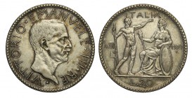 20 Lire 1927

Regno d'Italia, Vittorio Emanuele III, 20 Lire 1927 anno VI, Ag mm 35,5 BB-SPL