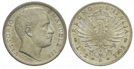 2 Lire 1902

Regno d'Italia, Vittorio Emanuele III, 2 Lire 1902, Rara Ag mm 27 g 9,95, BB-SPL