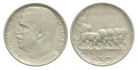 50 Centesimi 1924 Rigato

Regno d'Italia, Vittorio Emanuele III, 50 Centesimi 1921 C/ rigato, Rara Ni mm 23,8 BB