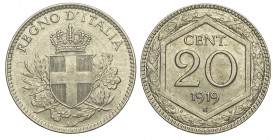 20 Centesimi 1919

Regno d'Italia, Vittorio Emanuele III, 20 Centesimi 1919 Esagono, CuNi mm 21 g 3,94 FDC
