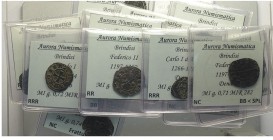Brindisi Lotto

Brindisi, monetazione medievale, lotto di 19 denari differenti tutti classificati, rarità da NC a RRR, qualità da MB a BB-SPL
