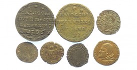 Papali Lotto

Lotto di 7 monete papali di zecche minori: San Severino Sampietrino 1796 BB-SPL, Avignone Denaro 1394-1423 Munt. 5 MB, Fano Baiocco 15...
