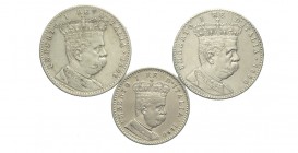 Regno Lotto

Regno d'Italia, Umberto I Colonia Eritrea, Lotto di 3 monete: 2 Lire 1890, 2 Lire 1896, Lira 1890, mediamente BB