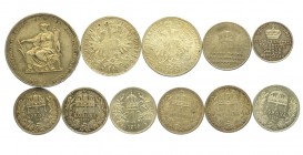Austro-Hungarian Lot

Austro-Hungarian Empire, Lotto di 11 monete e gettoni in argento, segnaliamo : 2 Florin 1879 SPL, Due Gettoni dell'incoronazio...