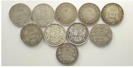 Canada Lot

Canada, Lotto di 10 monete da 50 Cents, segnaliamo: 1908 KM-12 q.BB, 1911 KM-19 q.BB, 1943 KM-36 SPL, 1944 KM-36 SPL