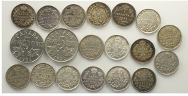 Canada Lot

Canada, Lotto di 12 monete da 5 Cents, segnaliamo: 1896 KM-2 SPL, 1901 KM-2 SPL+, 1911 KM-16 q.SPL, 1938 KM-19 SPL