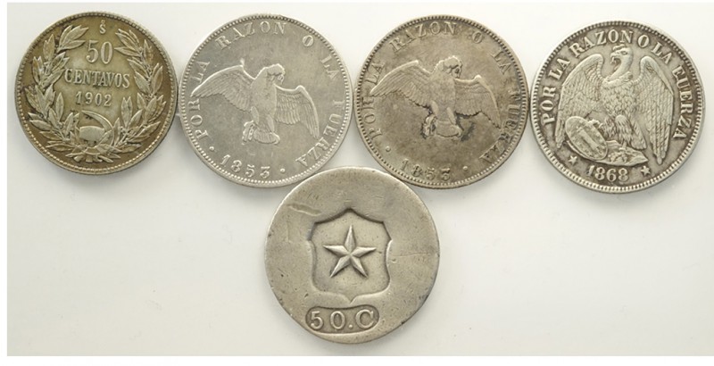 Chile Lot

Chile, Decimal Coniage, Lotto di 5 monete da 50 Centavos, segnaliam...