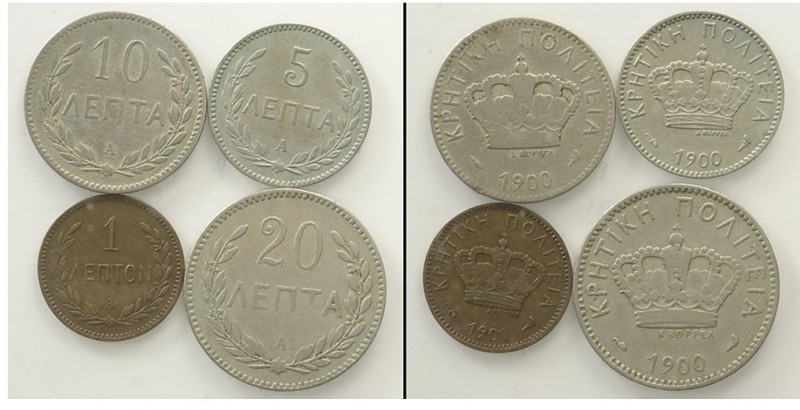 Crete Lot

Crete, Lotto di 4 monete, segnaliamo: 5 Lepta 1900 A KM-3 SPL, Lept...