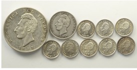 Ecuador Lot

Ecuador, Decimal Coniage, Lotto di 10 monete 1894-1902, segnaliamo: Sucre 1897 BB+