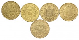 France Lot

France, Lotto di 5 monete da 20 Francs: 1857 A, 1864 A, 1851 A, 1895 A, 1902, mediamente q.SPL