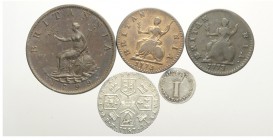 Great Britain Lot

Great Britain, George III, Lotto di 5 monete, segnaliamo: 6 Pence 1787 KM-606.2 SPL+, Penny 1772 KM-594 q.SPL, 1/2 Penny 1799 KM-...