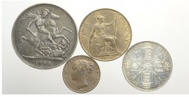 Great Britain Lot

Great Britain, Victoria, Lotto di 4 monete, segnaliamo: Florin 1887 KM-762 q.FDC Prooflike, Penny 1896 KM-790 q.FDC red copper, F...