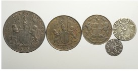 India Lot

India, Madras Presidency, Lotto di 5 monete, segnaliamo: 5 Fanams (1807) KM-342 BB+, 2 Fanam (1807) KM-338 BB, 10 Cash 1808 KM-319 SPL+
