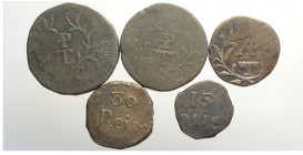 India Lot

India-Portuguese, Goa, Lotto di 5 monete in rame, segnaliamo: 30 Reis nd KM-123 BB, Tanga (1826-34) KM-251 MB+ (2 pz)