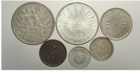 Mexico Lot

Mexico, Lotto di 6 monete 1908-1913, segnaliamo: Peso 1908 Mo AM KM-409.2 cleaned SPL-FDC, Chihuahua 50 Centavos 1913 KM-608 SPL, 5 Cent...
