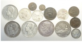 Spain Lot

Spain, Lotto di 14 monete 1868-1878 segnaliamo: Escudo 1868 (68) KM-626.1 SPL+, 5 Pesetas 1871 (71) SD M KM-666 cleaned SPL, 5 Pesetas 18...