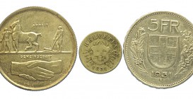 Switzerland Lot

Switzerland, Lotto di 3 monete, segnaliamo 5 Rappen 1851 MB, 5 Francs Zurich 1939 SPL-FDC, 5 Francs 1931 type II starts at 6 o'cloc...